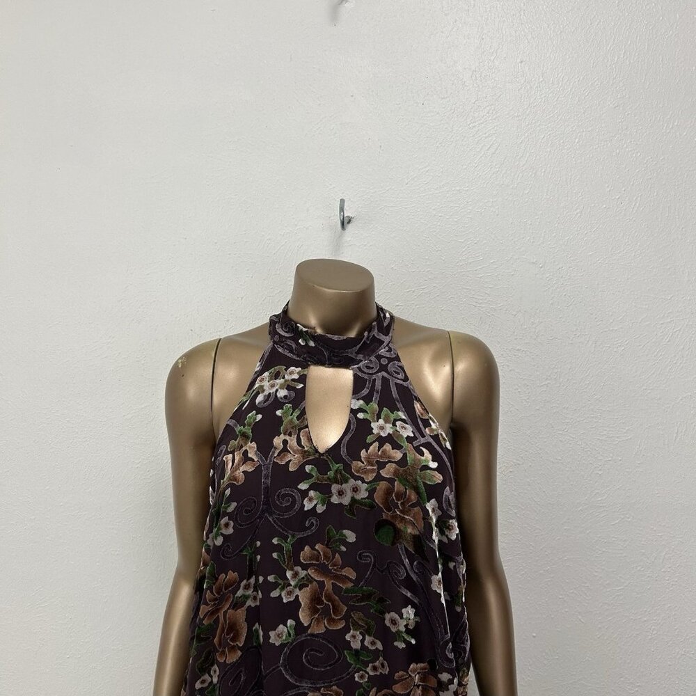Carolina Belle Halter Dress Sz 12 Sleeveless Floral Velvet Burnout Fairy Whimsy - Picture 2 of 12